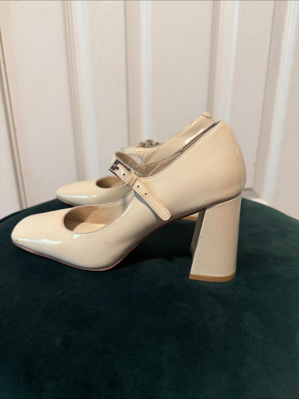 Jeffrey Campbell Cream Patent Mary Jane Block Heels